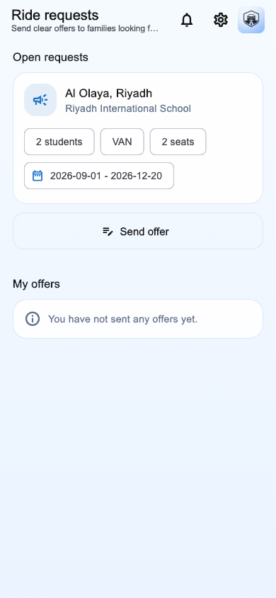 Available transport requests for a provider in Durub Alttalab